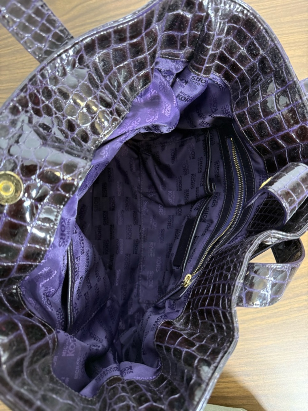 MK Michael Kors Purple Crocodile Embossed Shoulder Bag - Gold Hardware - Picture 6 of 6